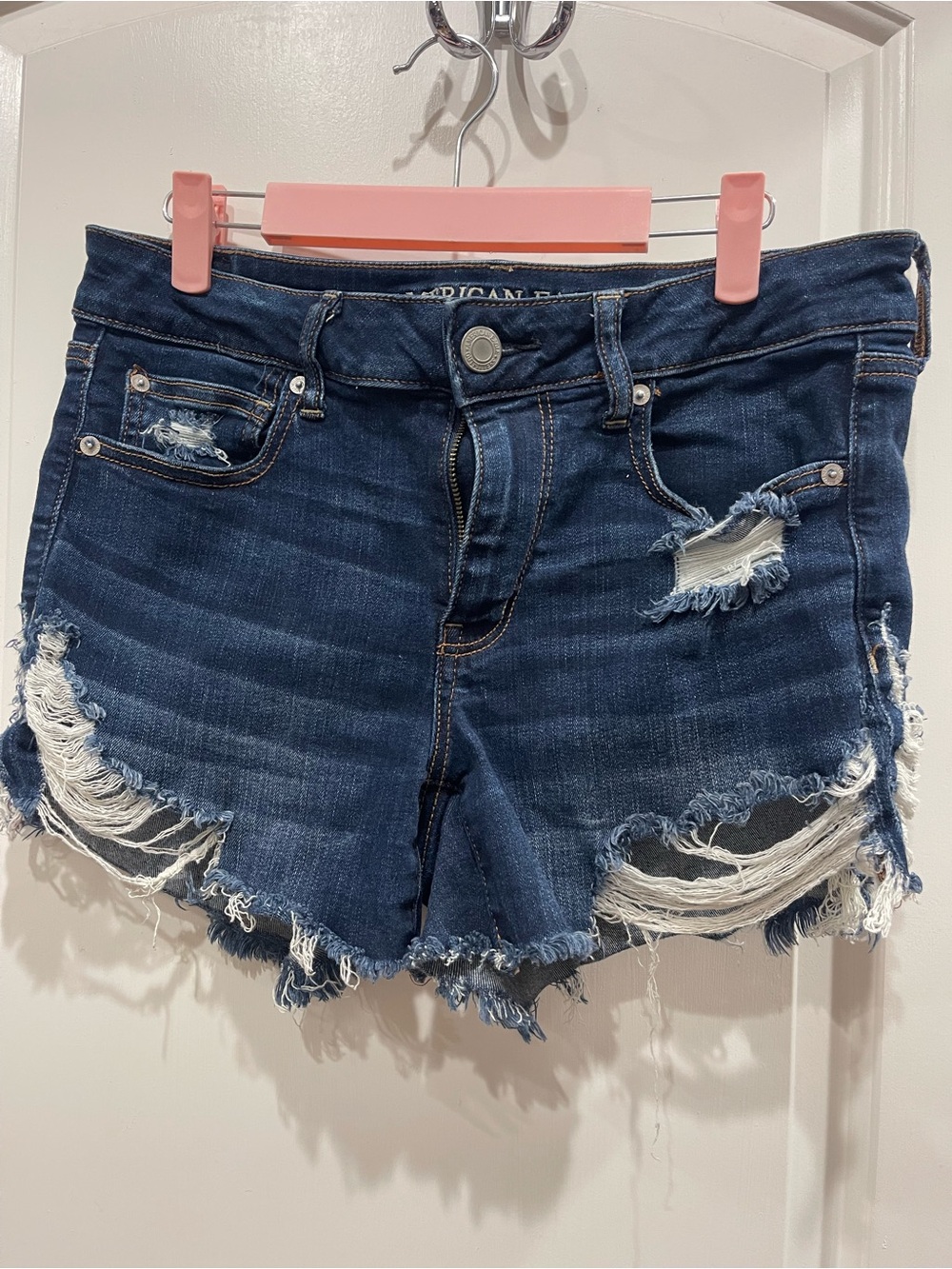 American Eagle Outfitters Dark Blue Distressed Denim Shorts